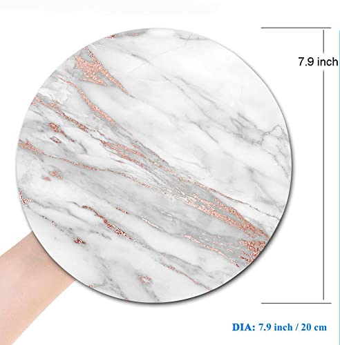 Premium White Rose Gold Marble Mouse Pad - Custom Round Non-Slip Rubber Base with Lycra Cloth, Washable Textured Surface for Wireless Mouse | Perfect for Office, Gaming & Home Computer Setup