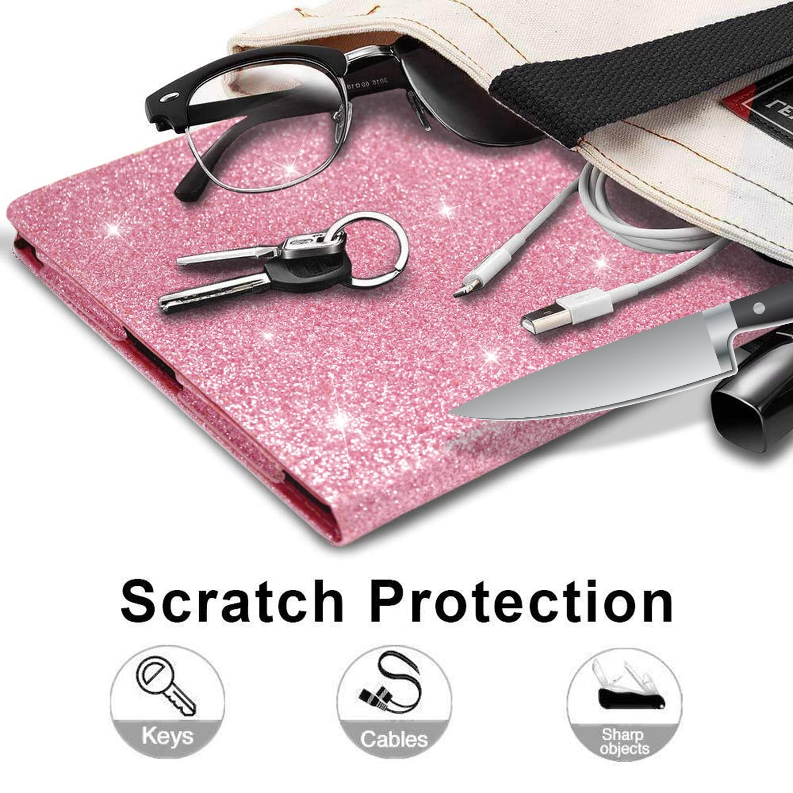Premium Glitter iPad Case for iPad 9.7 inch (6th/5th Gen, Air/Air 2/Pro 2017-2018) with Pencil Holder & Auto Sleep/Wake - Slim Stand Protective Cover in Pink - Perfect for School, Work & Travel
