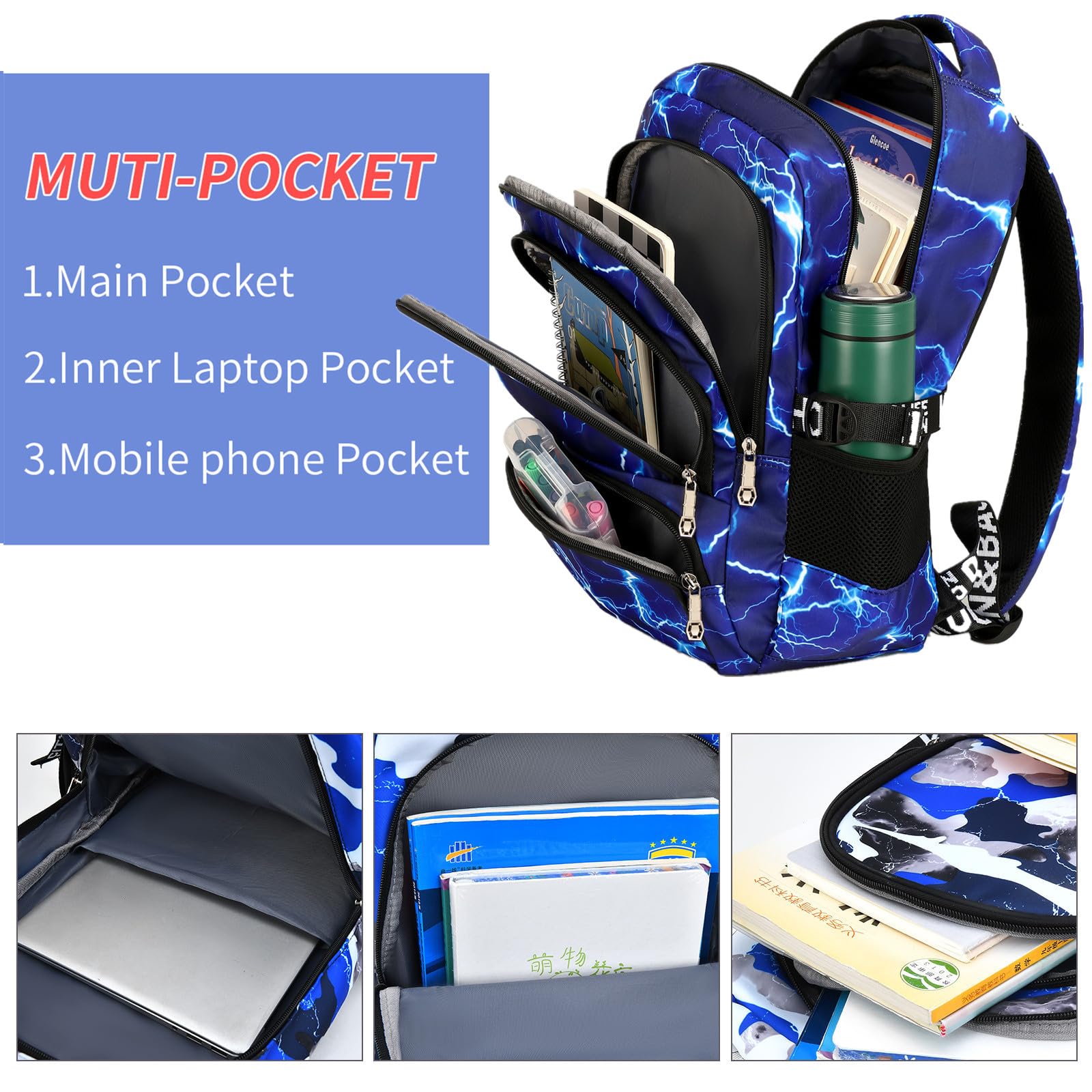 Camouflage Backpack for School, Travel & Outdoor - Christmas Gift for Kids (AY Lighting Blue) - Perfect for Daily Use & Adventures