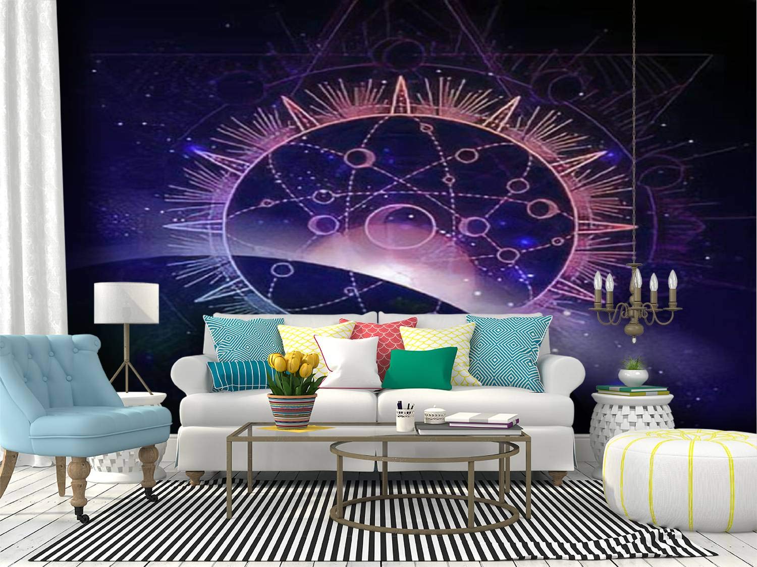 Sacred Geometric Symbol Vector Wall Mural - Peel & Stick Self-Adhesive Wallpaper, Large Removable Vinyl Wall Sticker for Home Decor (Space Theme) | Perfect for Living Rooms, Bedrooms & Office Spaces
