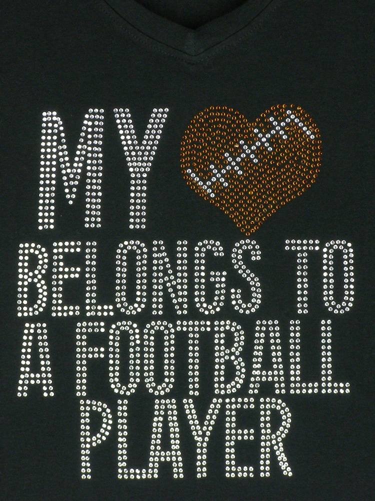 DivaDesigns Women's Rhinestone Football Player T-Shirt - Sparkling Graphic Tee for Game Day, Sports Fans & Casual Wear