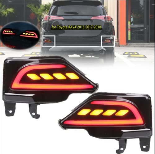 LED Rear Bumper Reflectors with Fog & Brake Lights - Compatible with Toyota RAV4 2016-2018 - Plug & Play Tail Light Kit - Perfect for Night Driving & Enhanced Vehicle Safety