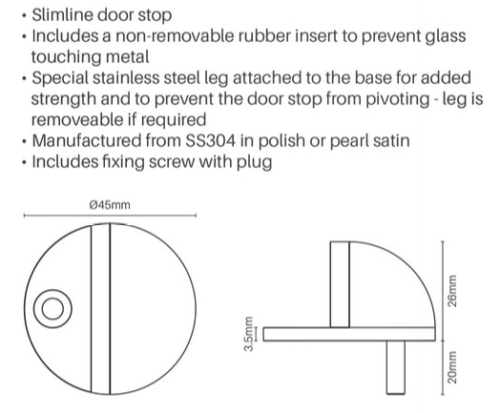 Stainless Steel 304 Shower Screen Door Stop with Fixing Screws and Raw Plugs - Heavy Duty Bathroom Accessory for Sliding Glass Doors and Shower Enclosures