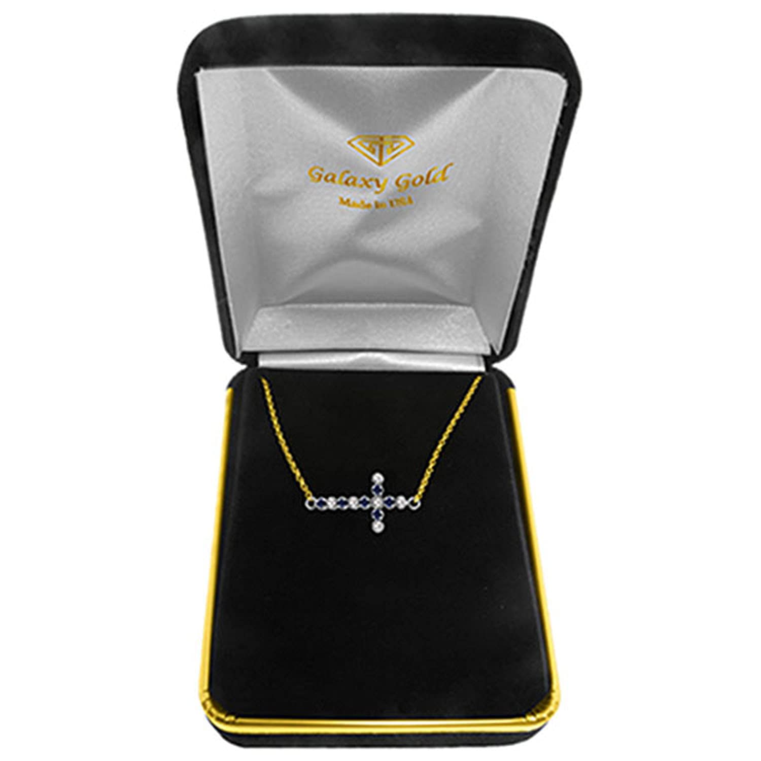 14K Solid Gold Cross Bracelet with 0.24 CTW Diamond & Sapphire - Galaxy Gold GG - Elegant Religious Jewelry for Women, Perfect for Gifts, Church, Weddings & Special Occasions