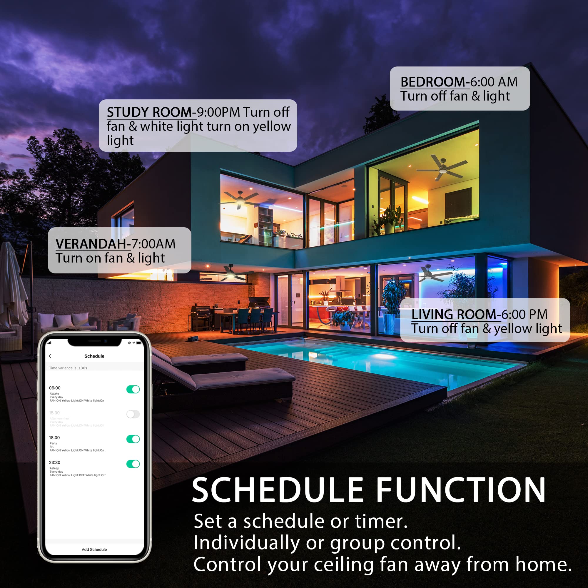 52 Inch Smart Ceiling Fan with Lights & Remote Control - Indoor/Outdoor DC Motor Fan, 10 Speed Settings, Alexa/Google/Siri Compatible - Modern Black Ceiling Fan for Bedroom, Living Room, Patio & Outdoor Spaces