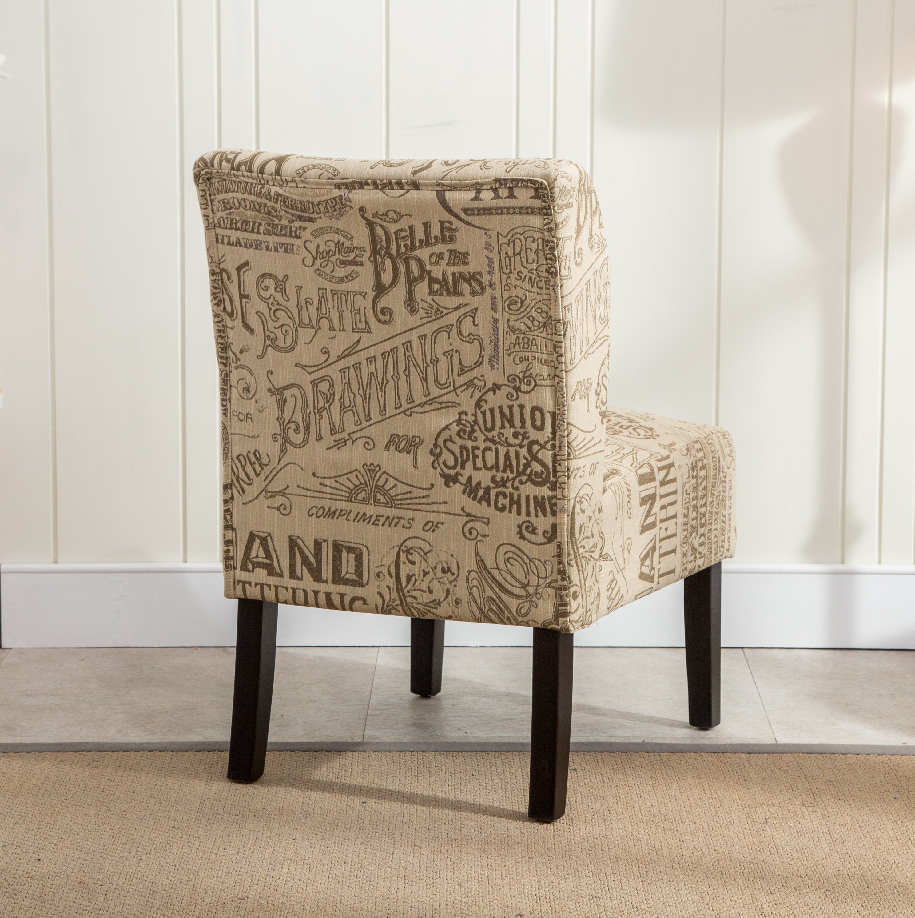 Roundhill Furniture Capa Fabric Armless Modern Accent Chair - Lightweight Contemporary Living Room Seating for Small Spaces, Home Office & Reading Nook - Chalkboard Light Print Design