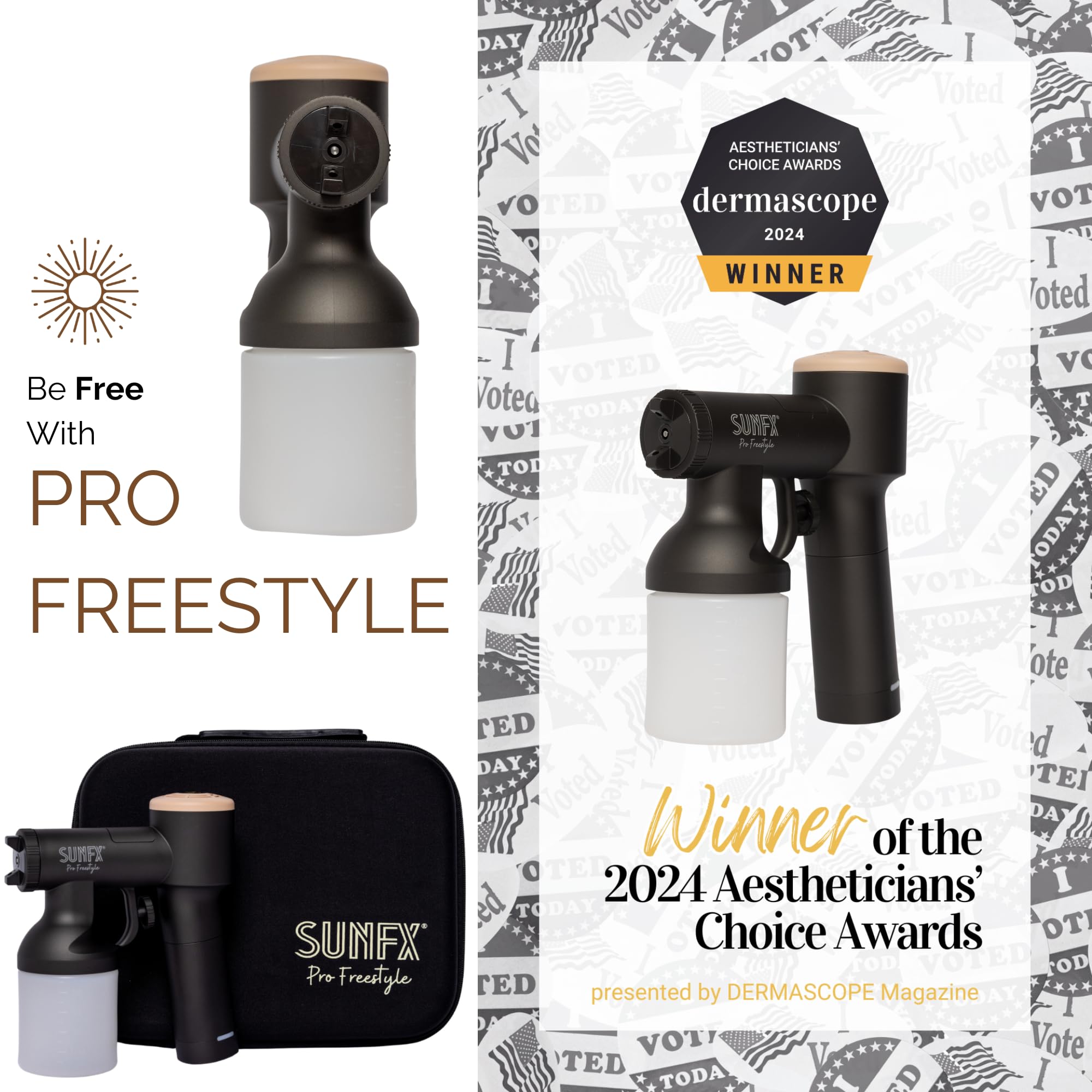 SunFX Pro Freestyle Handheld Spray Tan Gun - Portable & Rechargeable Airbrush Tanning Machine with Carry Case (Latte) | Perfect for Home Use, Salon Professionals & Mobile Spray Tan Services