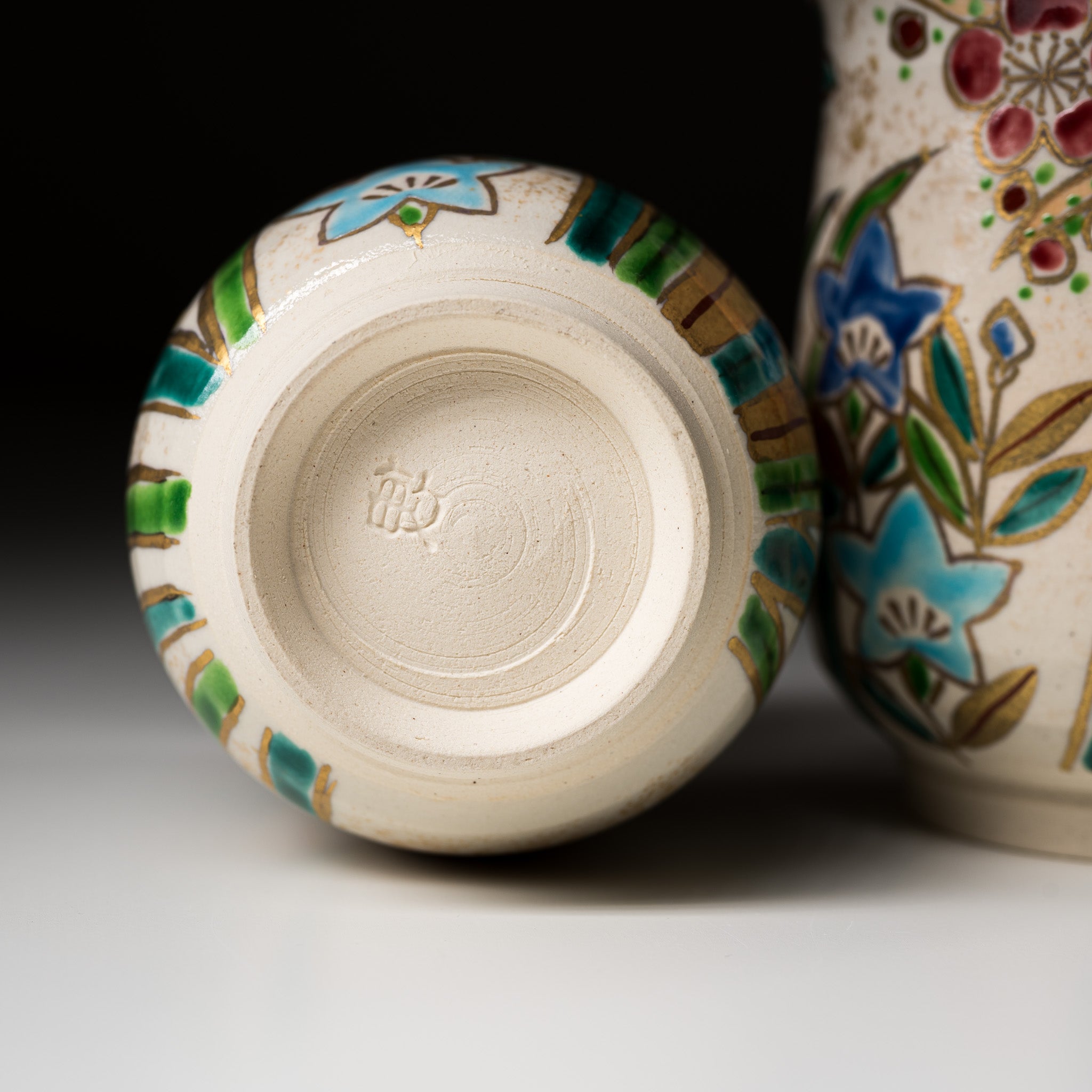 Handmade Kyoto Kiyomizu Ware Kinsai Flower Pair Cups - Authentic Japanese Ceramic Tea Cups for Matcha, Sencha & Traditional Tea Ceremonies