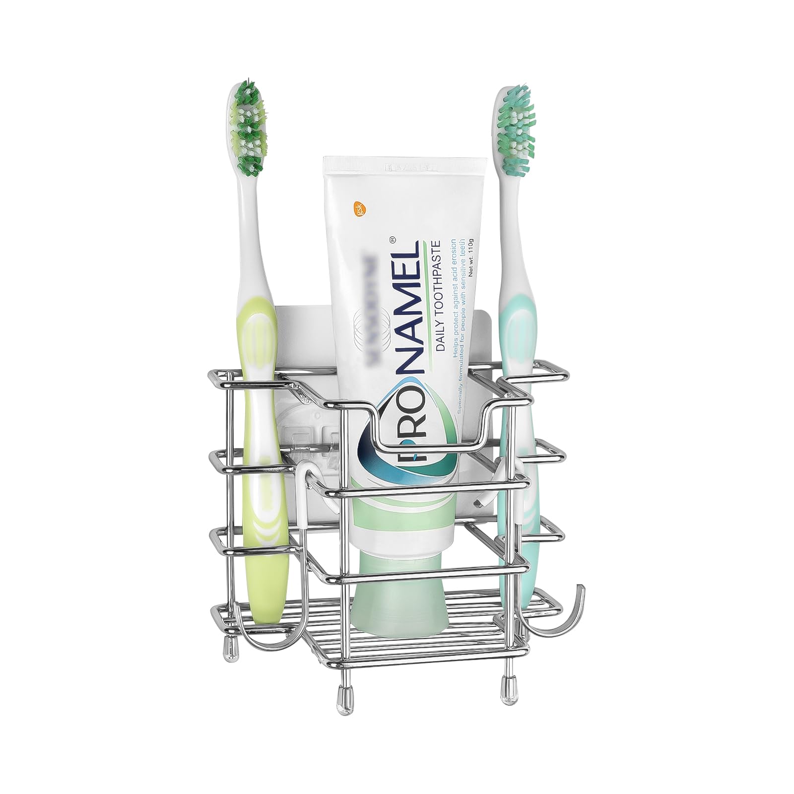 Stainless Steel Wall Mount Toothbrush Holder for Shower - 3 Slot Self Adhesive Bathroom Organizer - Compatible with Colgate Extra Clean & Oral-B CrossAction - Perfect for Small Bathrooms, RVs and Dorm Showers