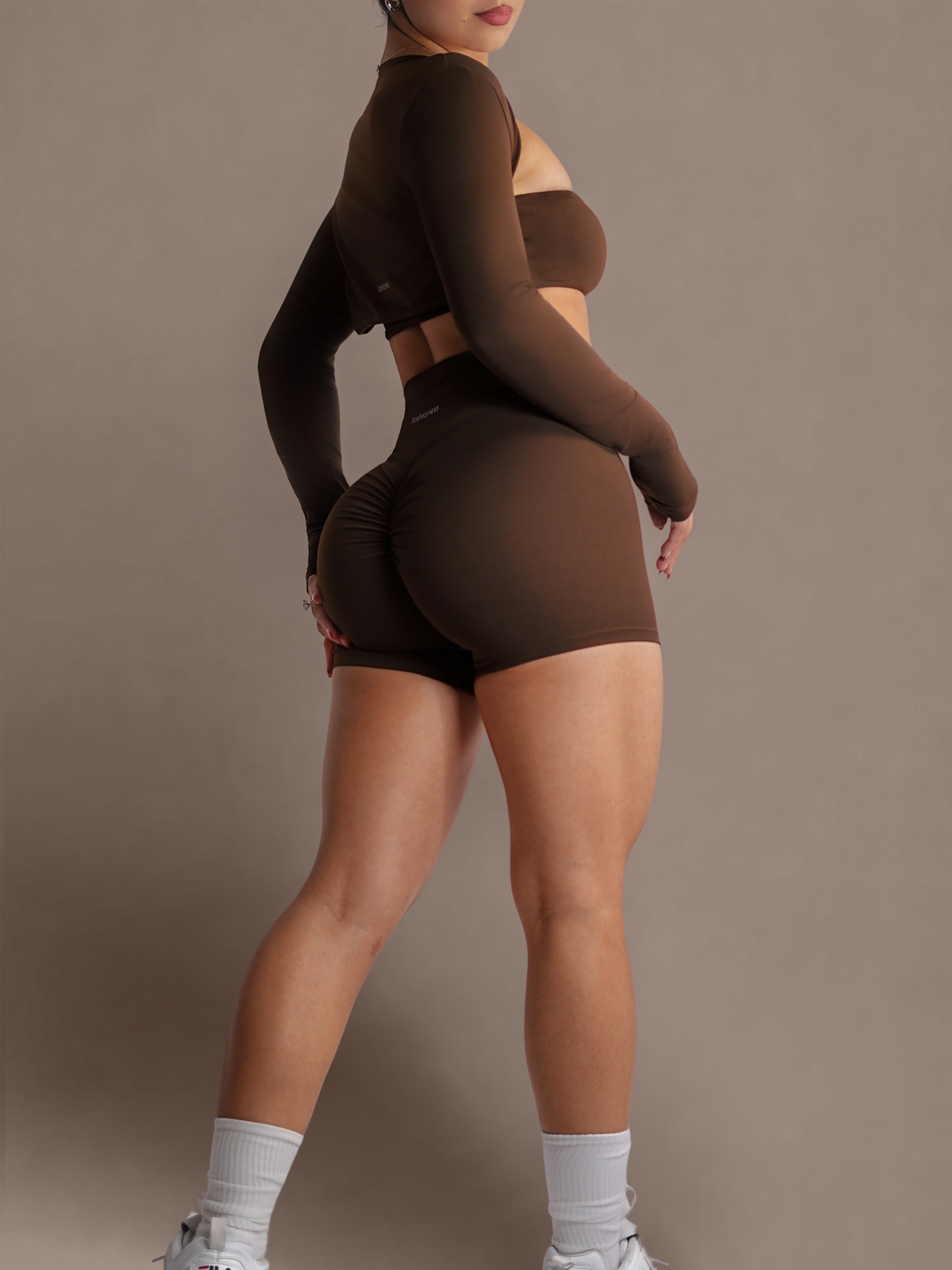 Embody High Waisted Shorts for Women - Dark Chocolate Color, Comfortable Stretchy Workout Shorts for Yoga, Running & Lounge Wear