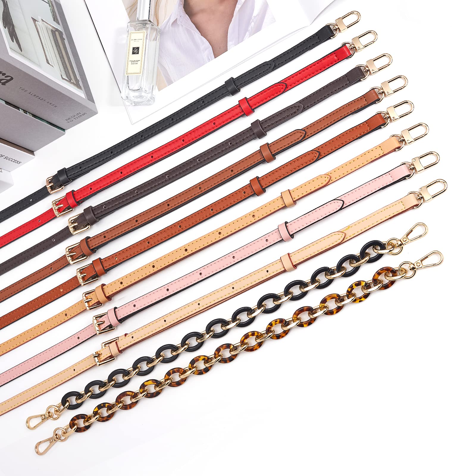 Vercord Adjustable Leather Purse Straps - Crossbody & Shoulder Handbag Replacement Accessory with Leopard Print Chain | DIY Bag Making Supplies for Women's Fashion Accessories