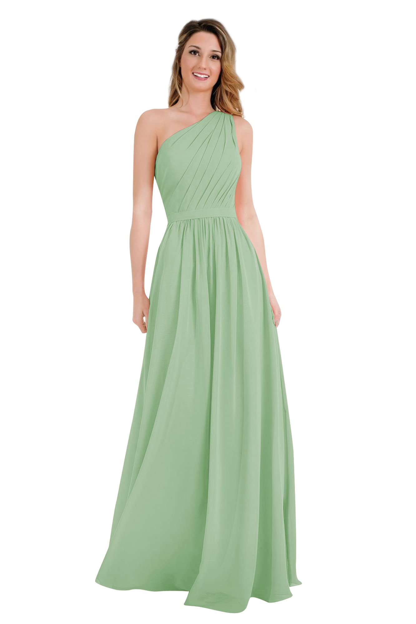 Elegant One Shoulder Bridesmaid Dress with Pockets - A-Line Pleated Chiffon Formal Gown for Weddings, Parties & Special Occasions