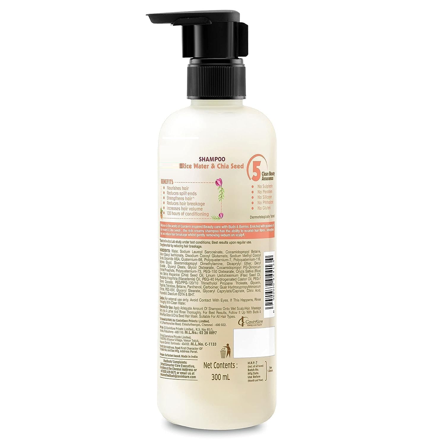 Rice Water & Chia Seed Shampoo for Hair Growth - Sulfate Free, Paraben Free, Silicone Free - Deep Conditioning & Strengthening Treatment - 300ml Bottle - Perfect for Dry, Damaged Hair & Daily Nourishment