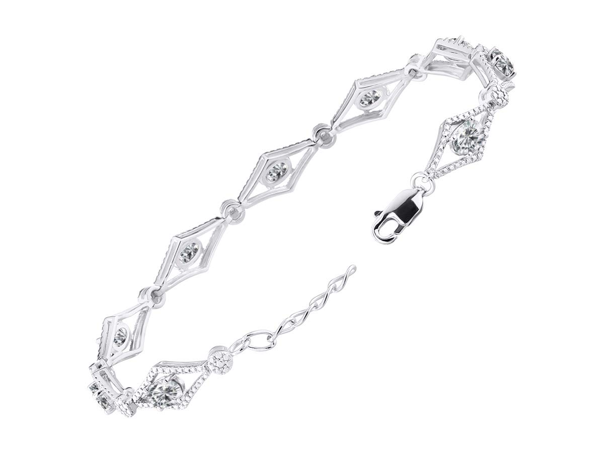 Rylos Women's 925 Sterling Silver Tennis Bracelet with Gemstones & Diamonds - Adjustable 7-8
