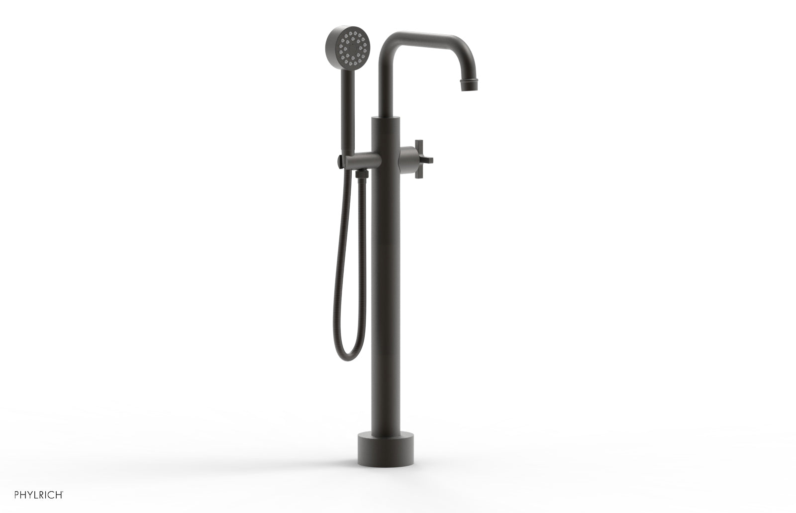 HEX MODERN Low Floor Mount Tub Filler with Cross Handle & Hand Shower - Model 501 54 03 - Perfect for Contemporary Bathroom Renovations and Spa-Like Shower Experiences