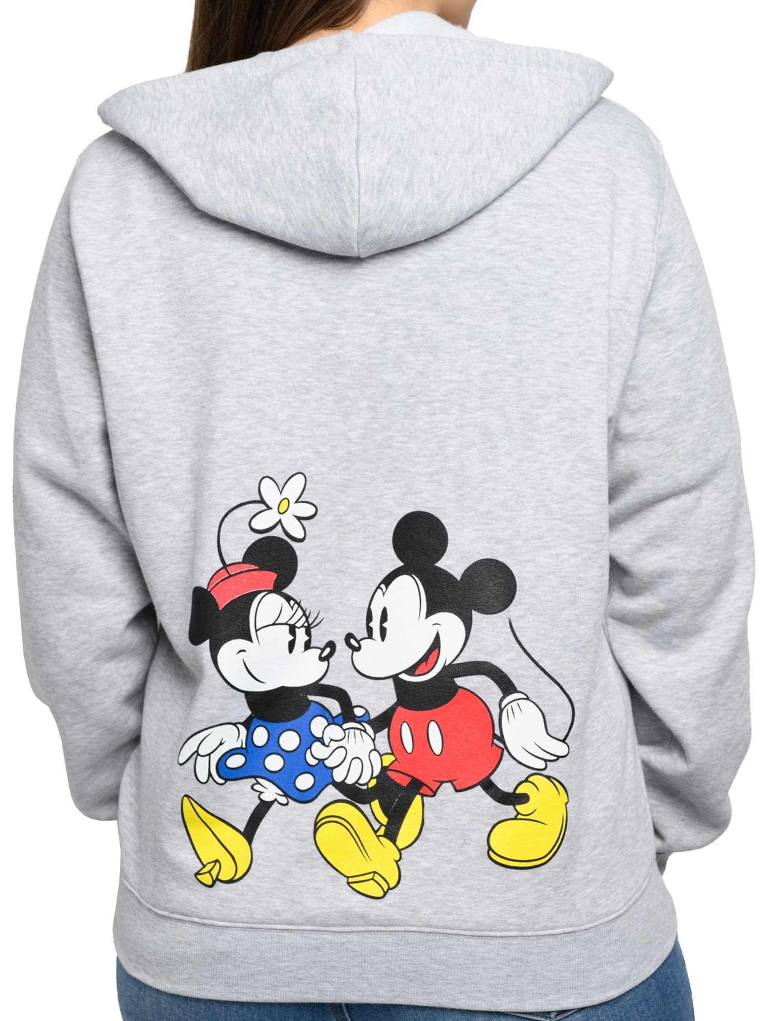 Disney Women's Mickey & Minnie Mouse Print Zip-Up Hoodie - Cozy Fleece Pullover for Casual Wear, Lounge & Disney Theme Park Outfits