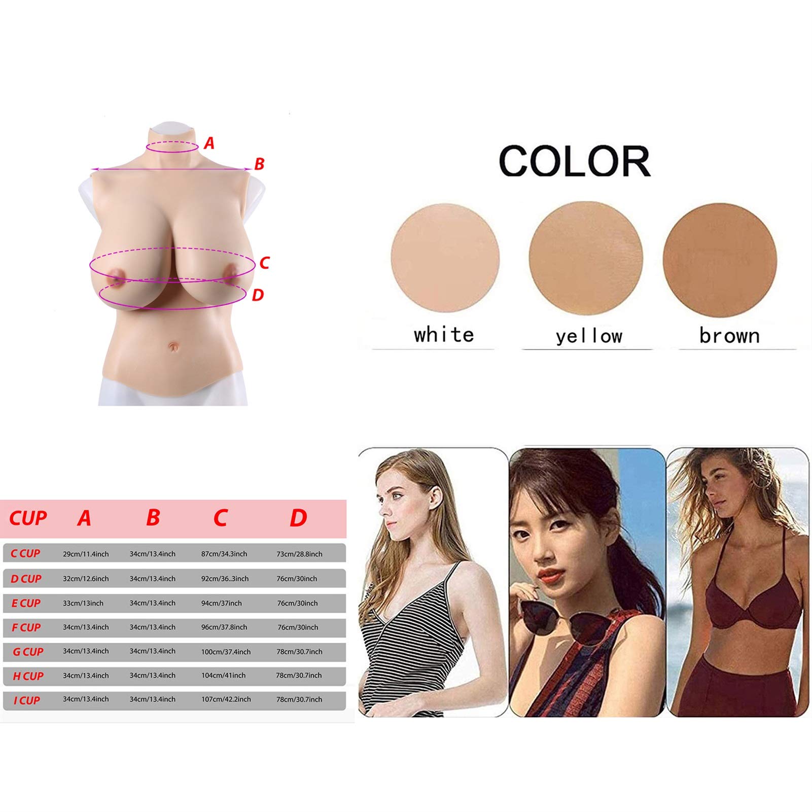 Premium Silicone C-I Cup Breastplate for Crossdressers & Transgender - Natural Looking Fake Breast Forms for Cosplay, Drag Shows & Everyday Wear - Comfortable Bodysuit Enhancer (White) - Perfect for Costume Parties, Gender Affirmation & Confidence Boosting