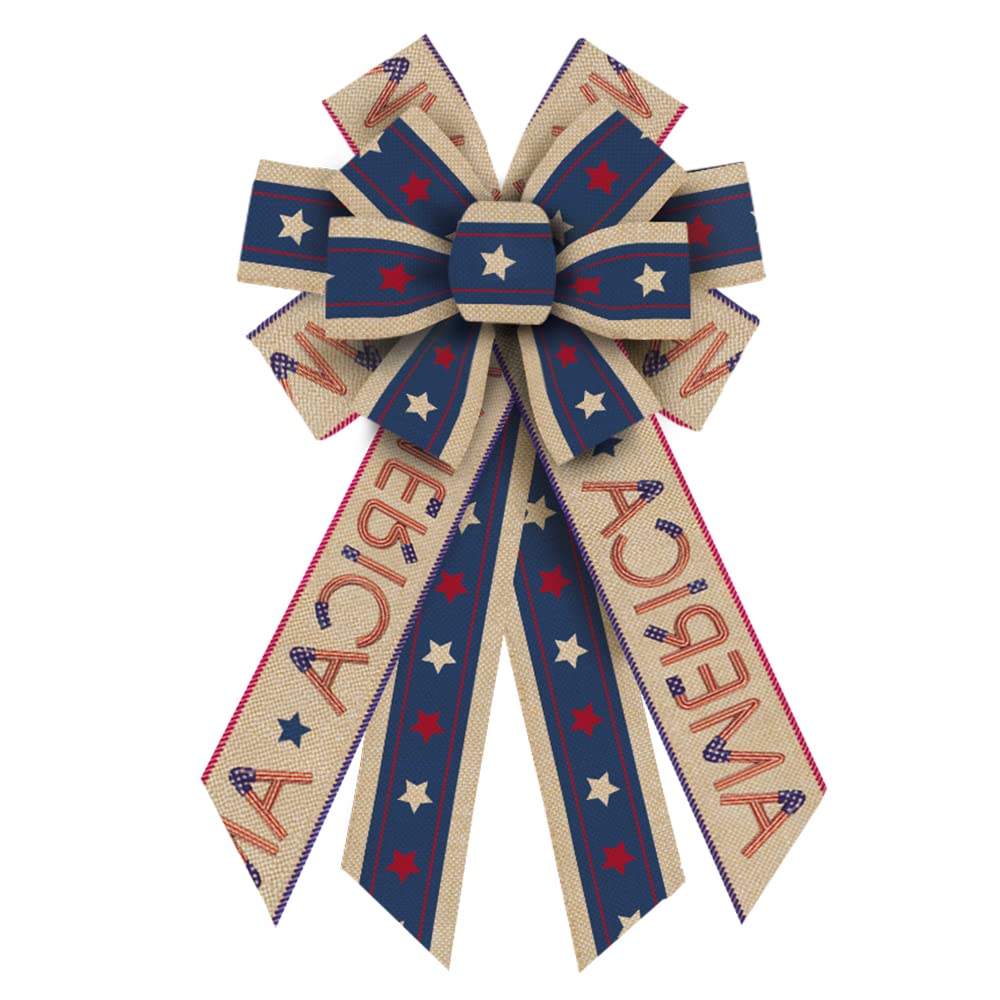 4th of July Wreath Bows - Patriotic Burlap Decor for Front Door & Tree