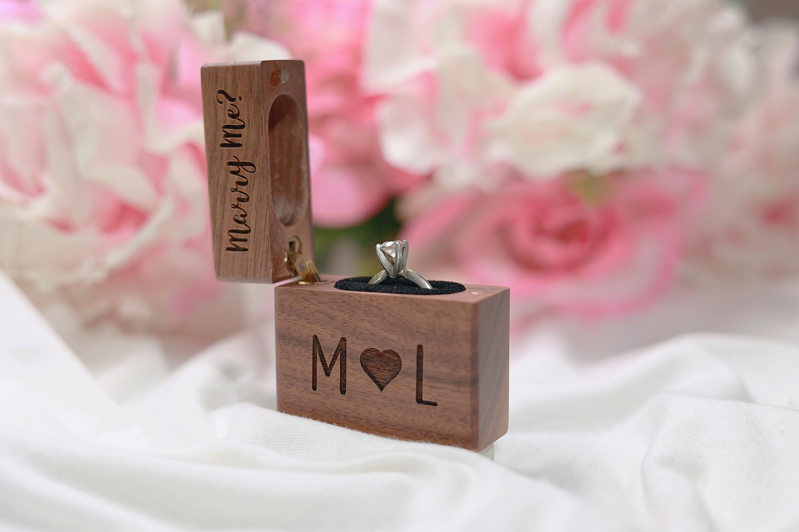 Engraved Slim Wooden Proposal Ring Box for Engagement Wedding - Personalized Ring Bearer Gift Box - Anniversary Birthday Present for Couples - Perfect for Wedding Ceremonies, Proposals & Romantic Surprises