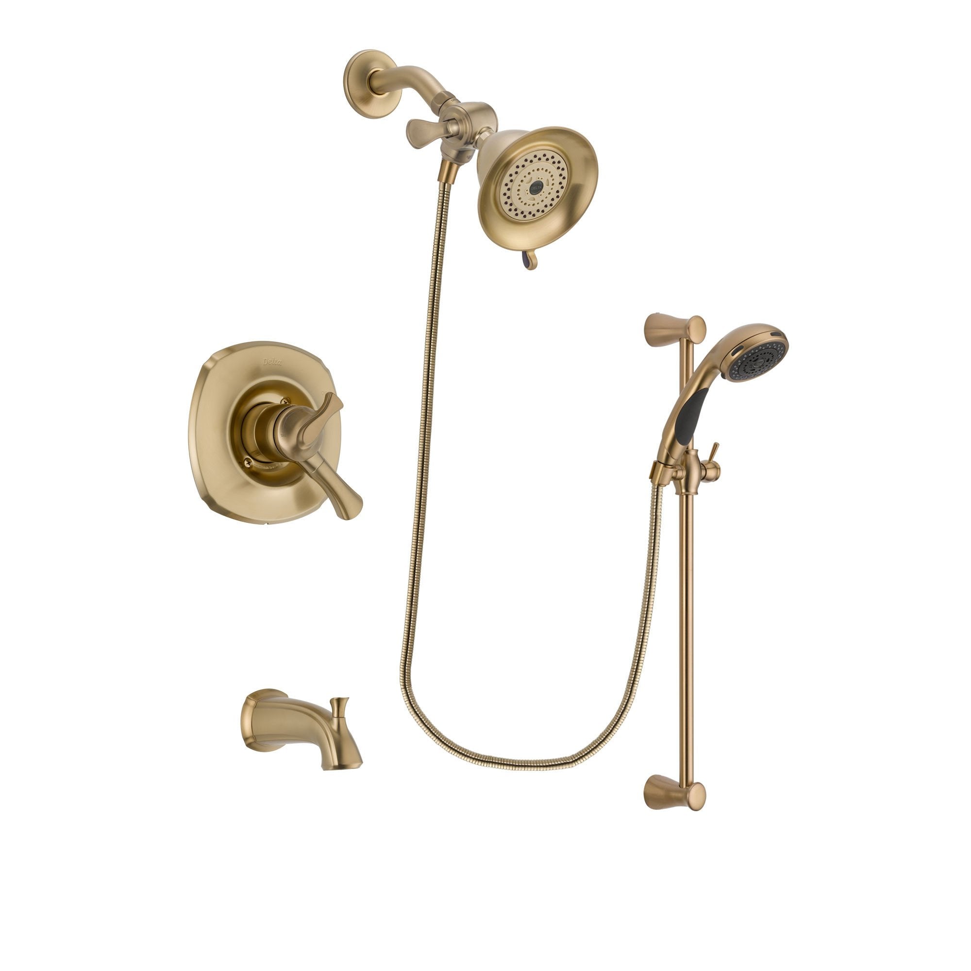 Delta Addison Champagne Bronze Dual Control Tub and Shower Faucet System with Water-Efficient Shower Head, Handheld Sprayer & Slide Bar - Includes Rough-in Valve & Tub Spout DSP3441V - Perfect for Bathroom Renovations & Luxury Spa Showers