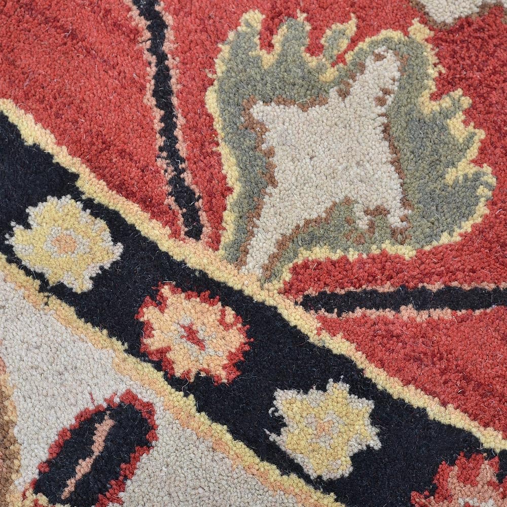 Hand Tufted Wool Eco-Friendly Round Area Rug 6'x6' - Red & Cream Oriental Traditional Design, High Pile Thick Non-Slip Handmade Rug (K00535) for Living Room, Bedroom & Home Decor