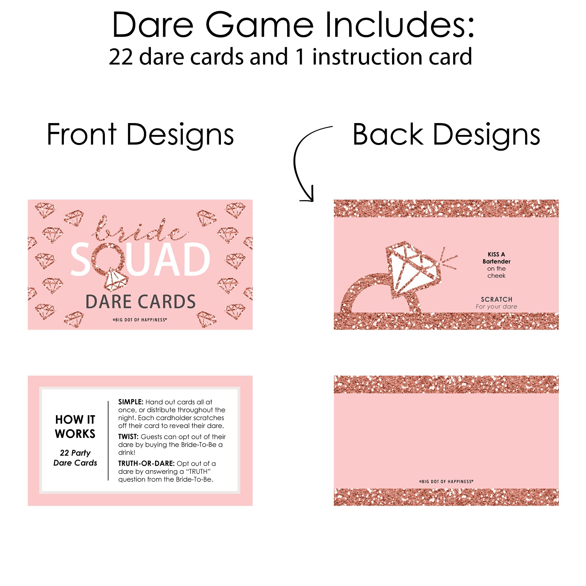 Rose Gold Bridal Shower Scratch Off Cards - 22 Count Bachelorette Party Game for Bride Squad by Big Dot of Happiness | Fun Wedding Party Activities & Girls Night Out