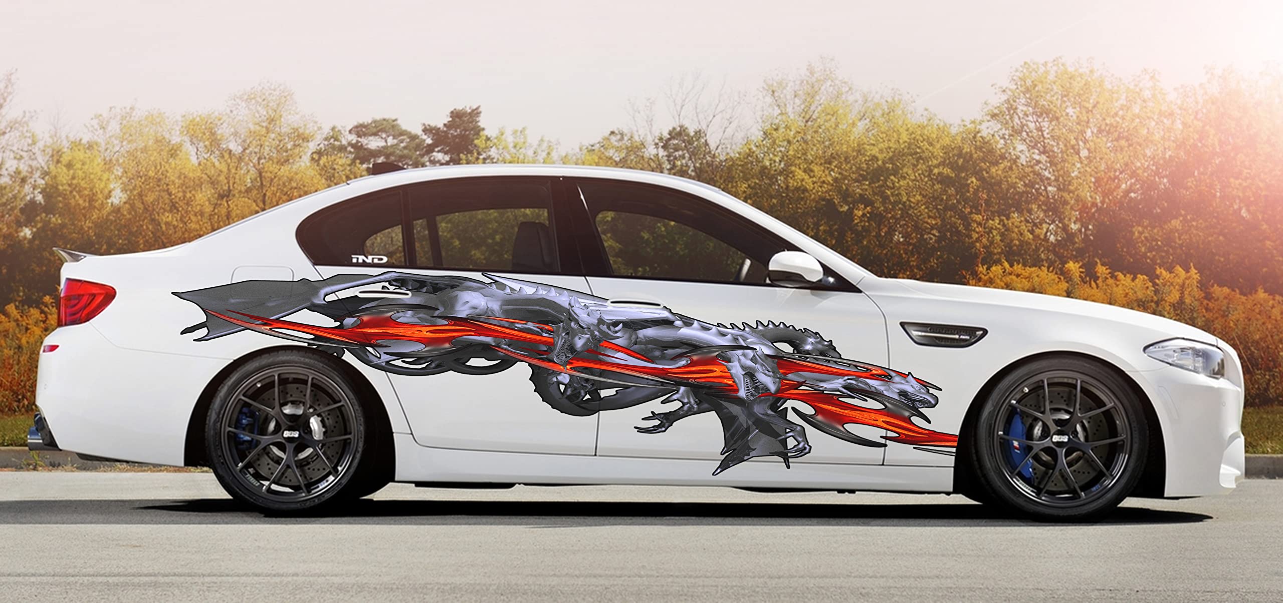 3D Dragon Car Decal Vinyl Sticker - Full Color Lizard Side Graphics Wrap Design (20x60) for Car Enthusiasts & Sports Vehicle Customization