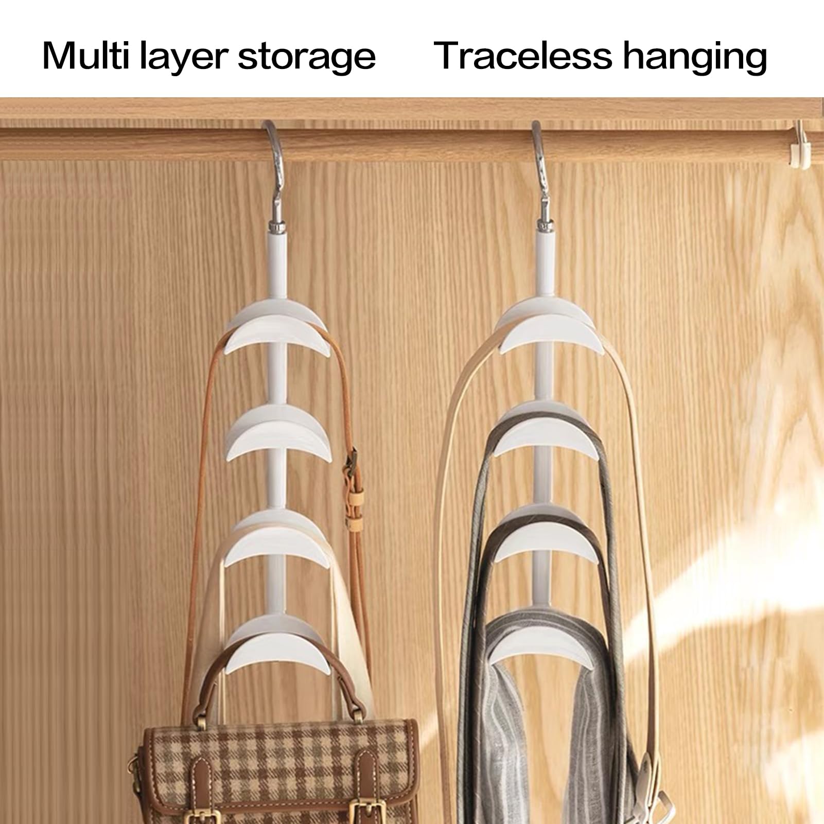 360° Rotating Purse Hanger with Widened Arc - Premium Smooth Handbag Hanger for Closet, Durable & Anti-Deformation (2-Pack, White) - Perfect for Organizing Purses, Totes & Accessories in Bedroom, Closet or Entryway