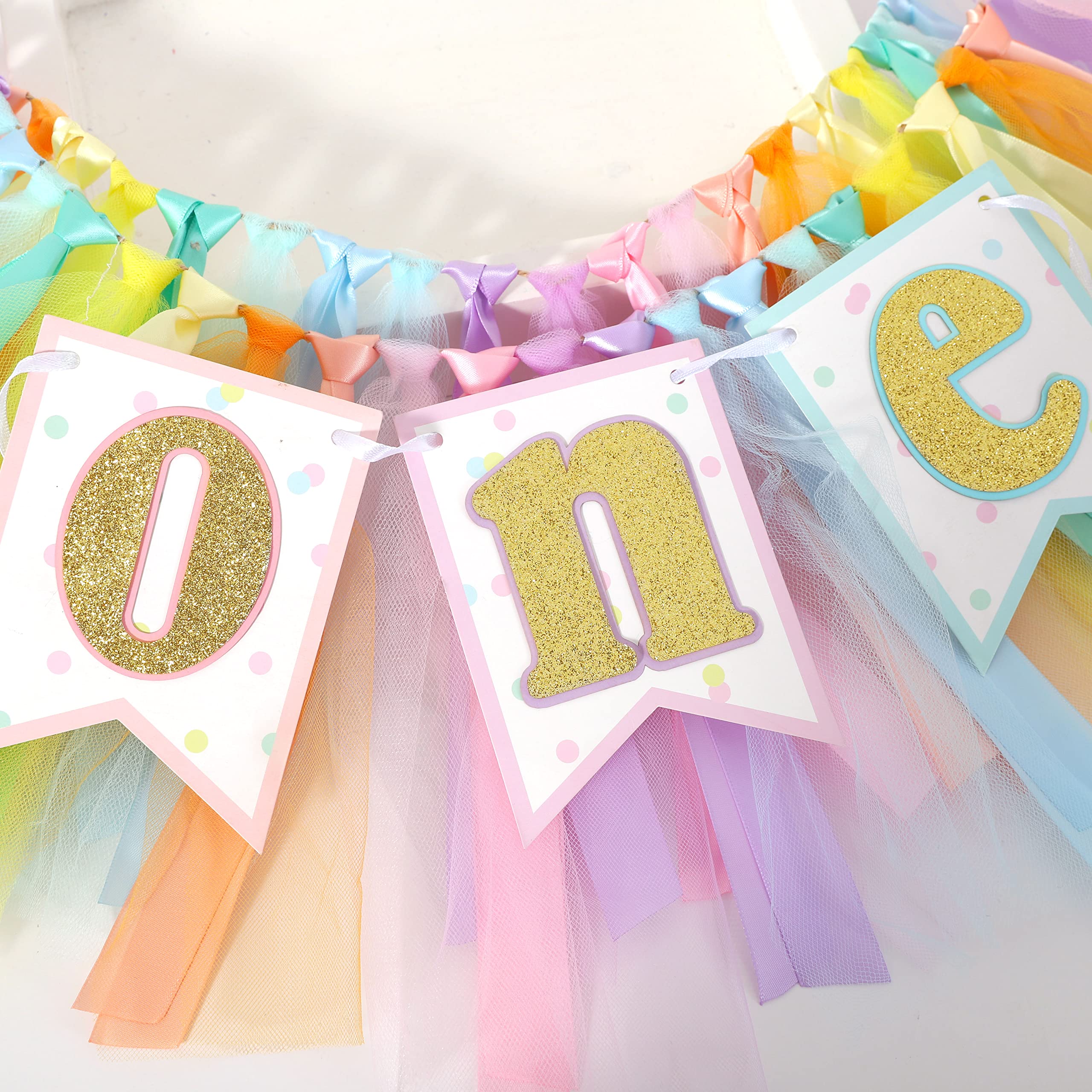 Rainbow High Chair Banner for 1st Birthday - Girl's First Birthday Tutu Banner, Ice Cream Party Decorations, Baby Shower & Birthday Party Supplies - Perfect for Cake Smash Photos, Highchair Decor, and Rainbow-Themed Celebrations