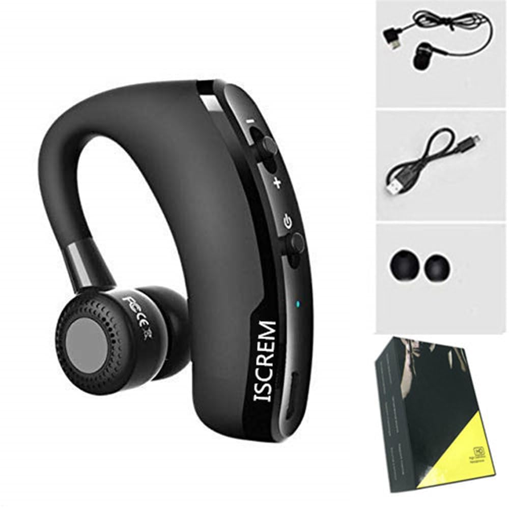 V9 Wireless Bluetooth Headset - Single Ear Business Earbud with 10-Hour Battery, Noise Cancelling Mic for Truckers, Driving & Running | Hands-Free Calling, Comfortable In-Ear Design (Black)
