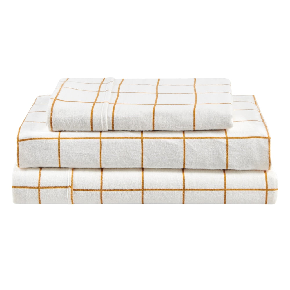150GSM Check Print Flannelette Bed Sheet Set - Soft & Cozy Butter Color - Double Size for Warm & Comfortable Sleep - Perfect for Winter Nights, Guest Rooms & Cozy Bedroom Decor