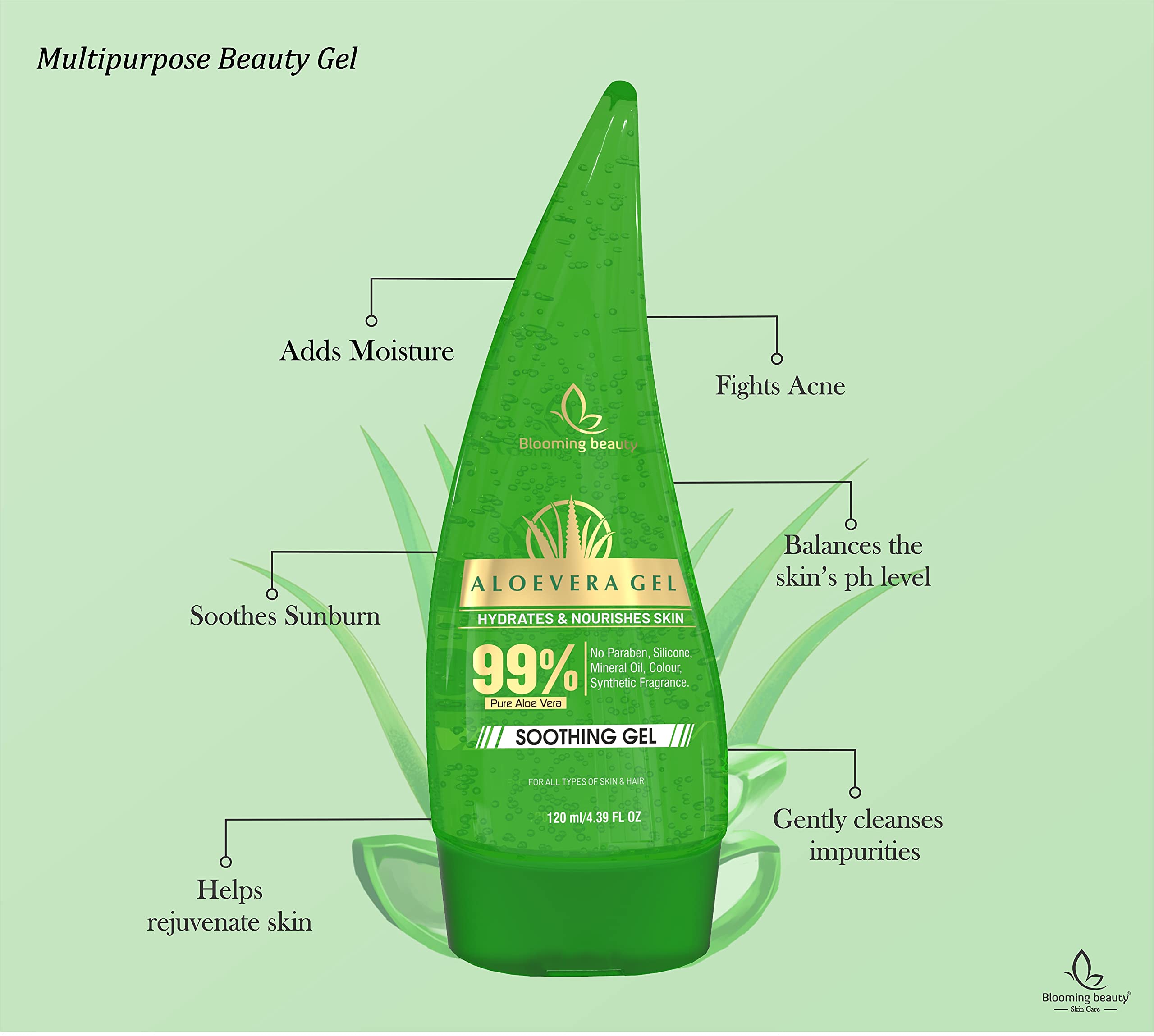 **Aloe Vera Moisturizing Gel for Face, Body & Hair – Hydrating, Brightening & Soothing Skin Care – Dark Circle Treatment – 120ml (Pack of 1) – Perfect for Daily Hydration & Post-Sun Care**
