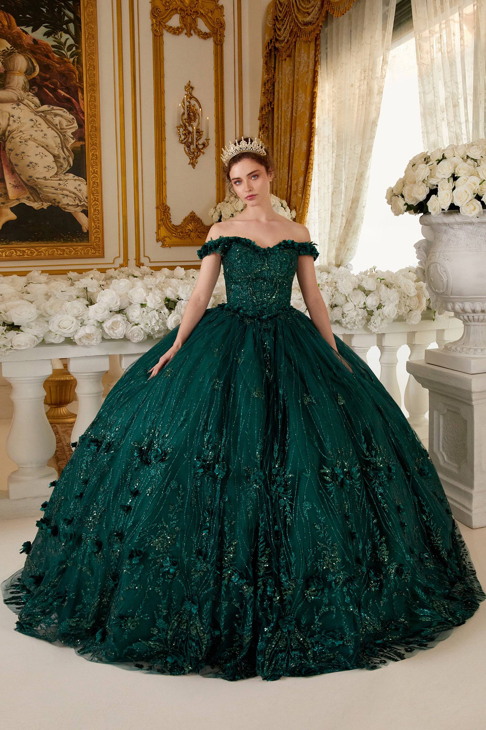 Cinderella Divine 15704 Ladivine Off Shoulder Floral Quince Ball Gown - Elegant Sweet 16 Birthday Party Dress for Prom, Homecoming, and Formal Dances