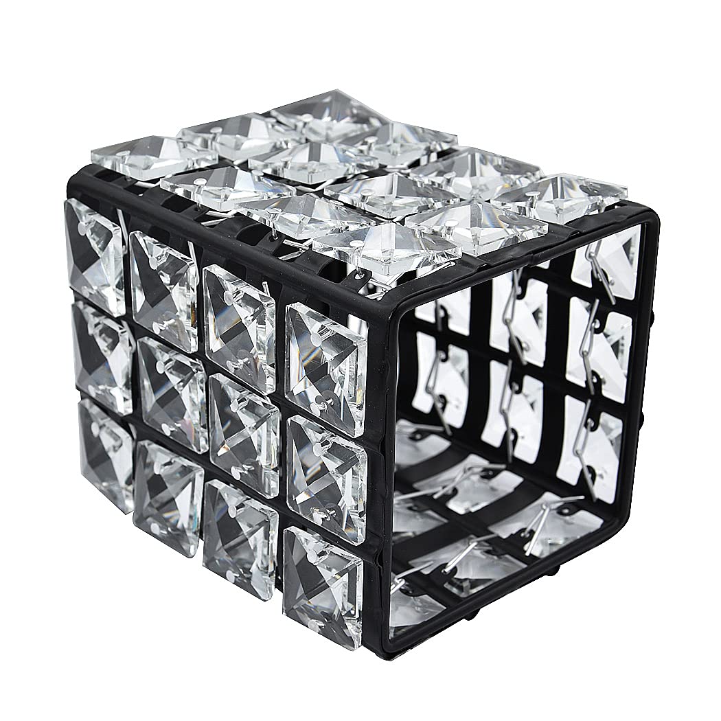 Handmade Crystal Makeup Brush Holder & Eyebrow Pencil Organizer - Square Black Cosmetic Storage for Vanity, Bathroom, Office Desk | Perfect for Makeup Artists & Beauty Enthusiasts