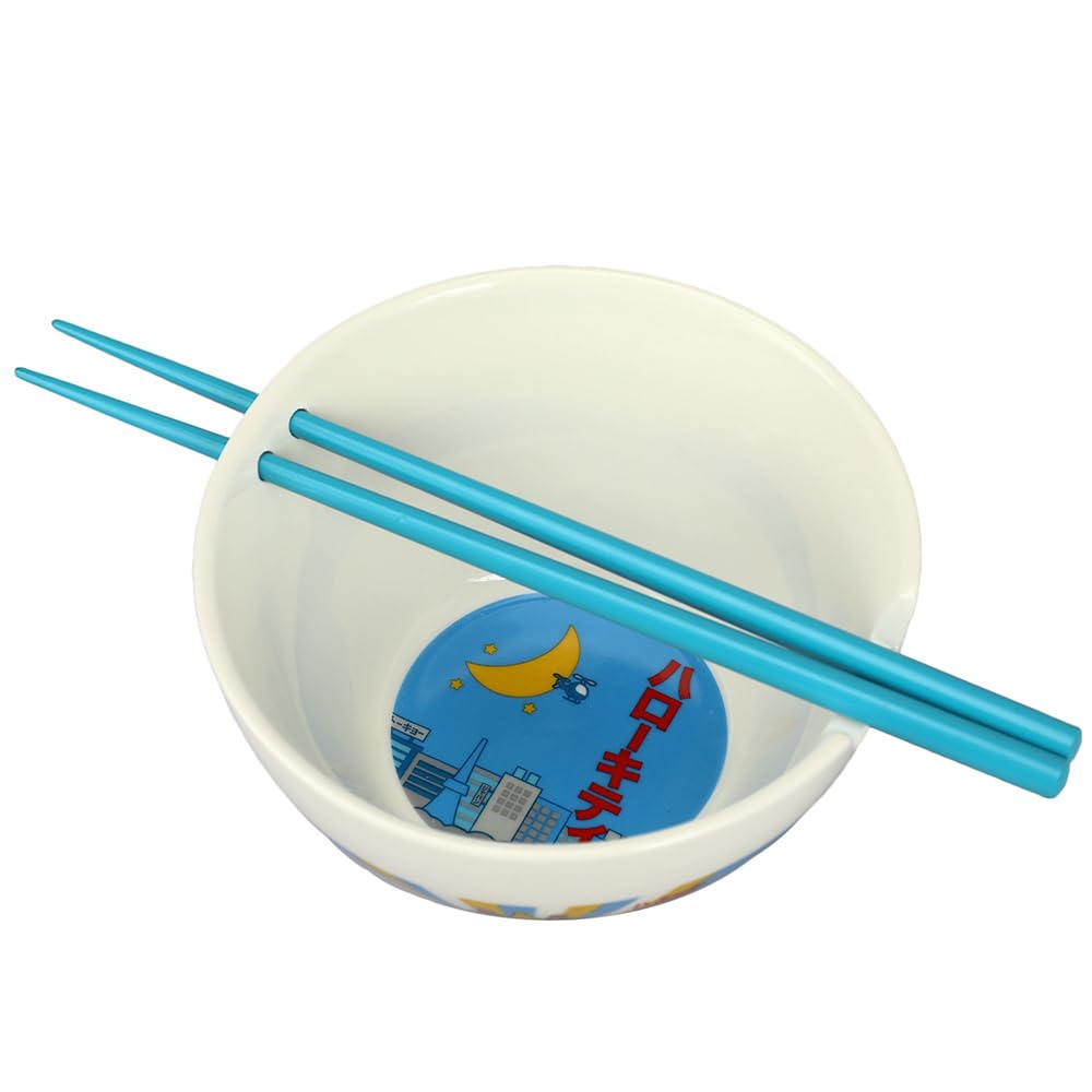 Hello Kitty Kaiju Ceramic 20 oz Ramen Bowl with Chopsticks - Cute Japanese Anime Themed Soup Noodle Bowl for Home Dining, Gift & Collectible - Perfect for Ramen, Udon, Pho & Asian Cuisine