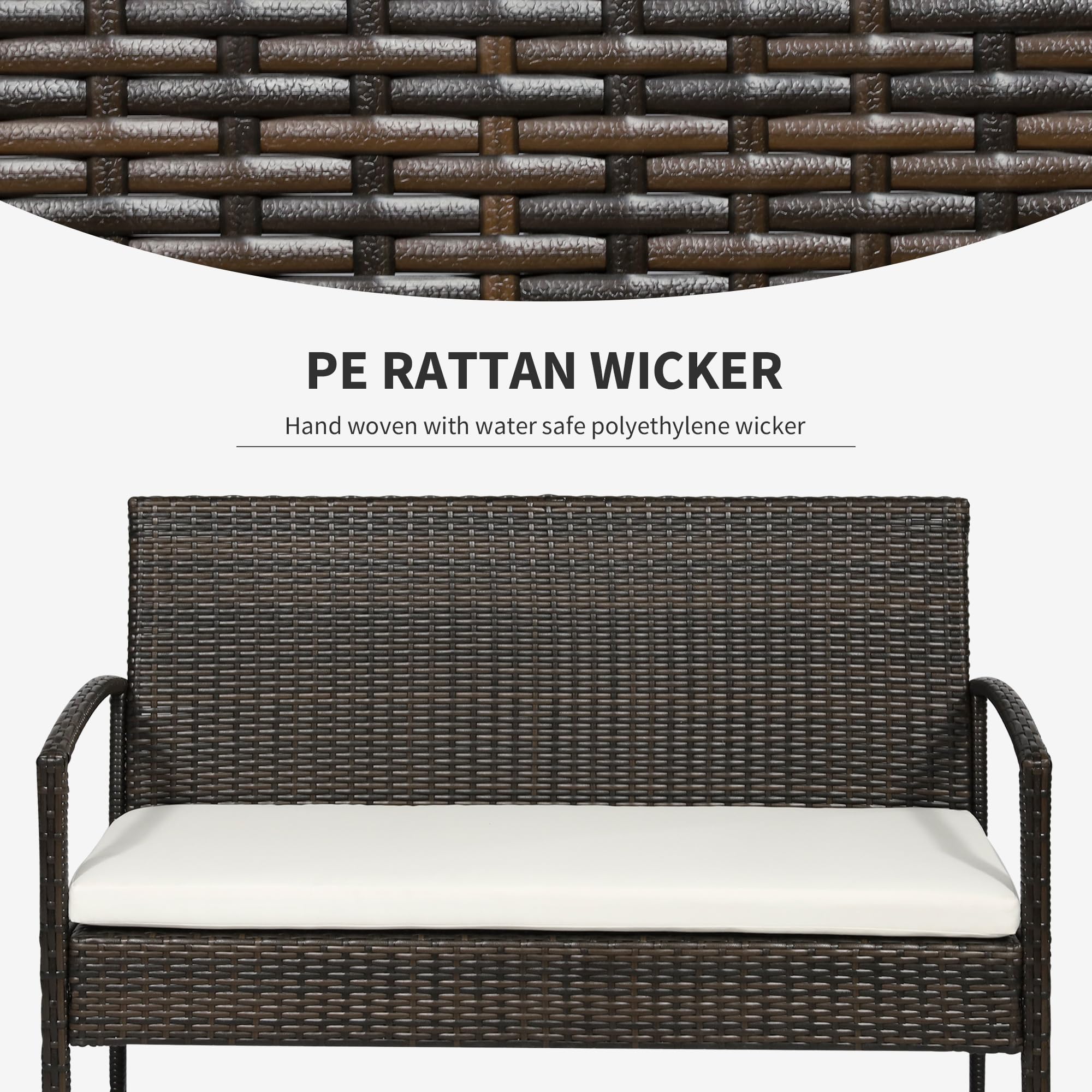 Outsunny 4-Piece PE Wicker Patio Furniture Set - Indoor/Outdoor Conversation Set with Chairs, Loveseat Sofa, Cushions & Glass Table - Perfect for Backyard, Garden, Poolside or Sunroom (Brown) | Durable Outdoor Seating for Relaxing & Entertaining