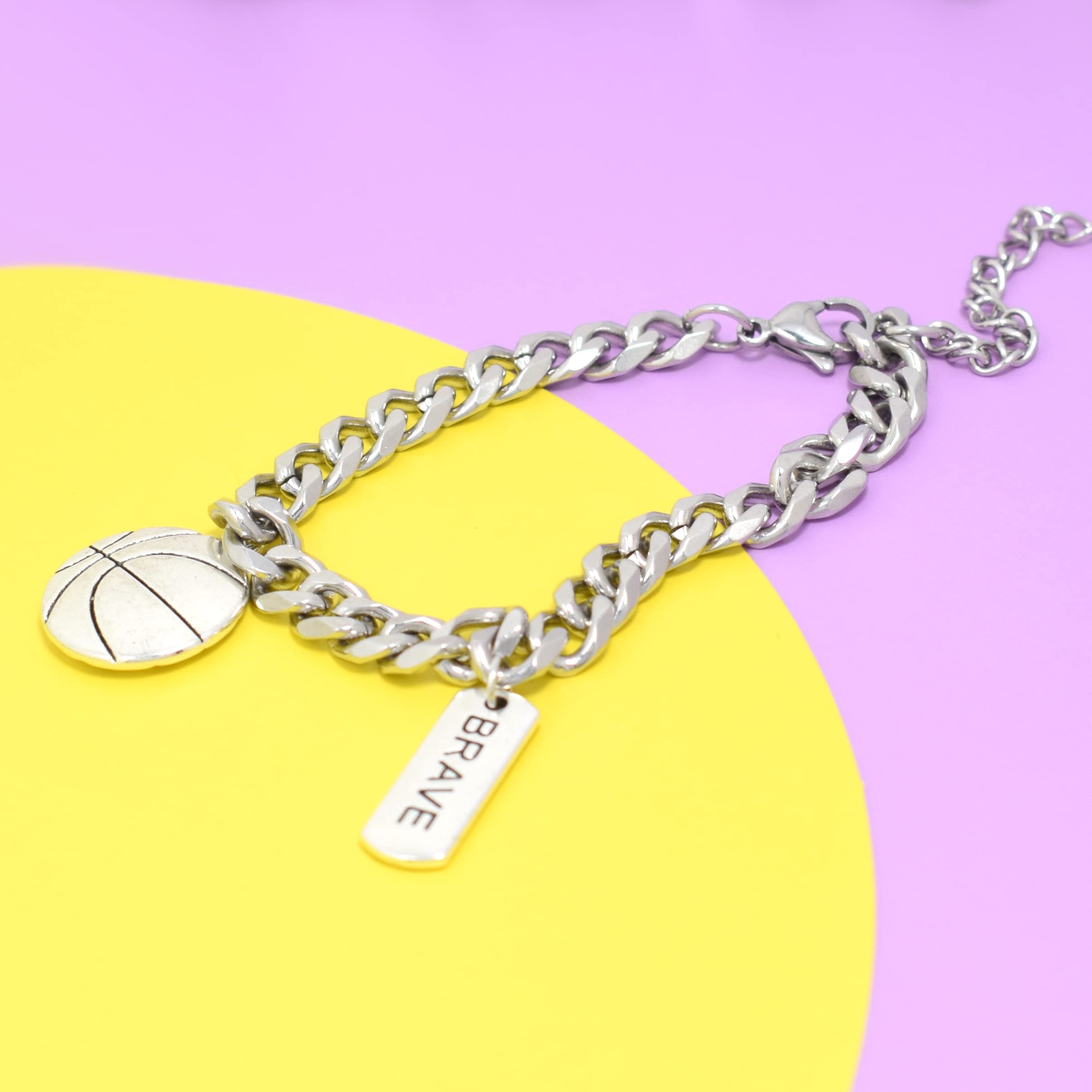 Stainless Steel Basketball Charm Bracelet for Men & Women - Inspirational Sports Jewelry Gift for Players & Teens - Perfect for Games, Workouts & Casual Wear