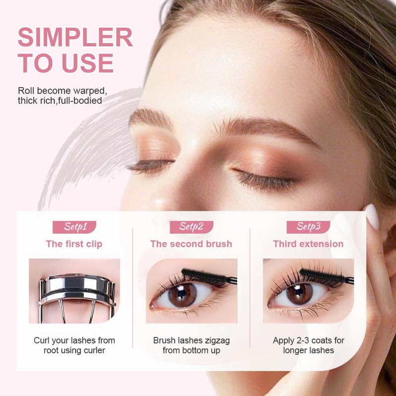 2025 Upgraded Waterproof & Sweatproof Brown Duo Mascara - Long Lasting Curling Steel Tube Mascara Primer for Thick, Long, Voluminous Lashes | Non-Smudging & Clump-Free Formula (Black) | Perfect for Daily Wear, Special Occasions & Lash Extensions
