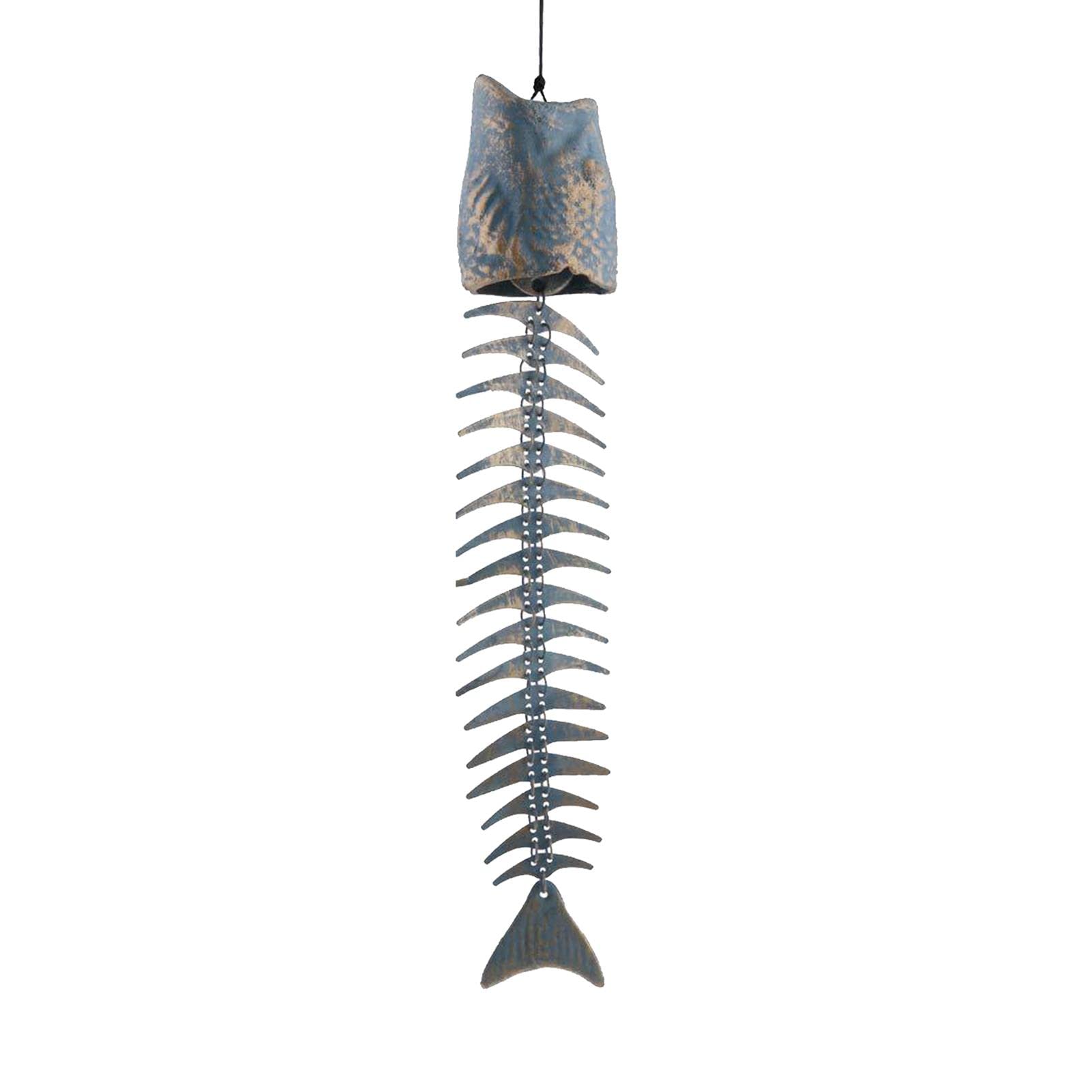 Cast Iron Metal Fish Wind Chime with Bronze Skeleton Bells - Outdoor Garden Decor for Porch, Patio & Courtyard | Relaxing Wind Chimes for Meditation & Stress Relief