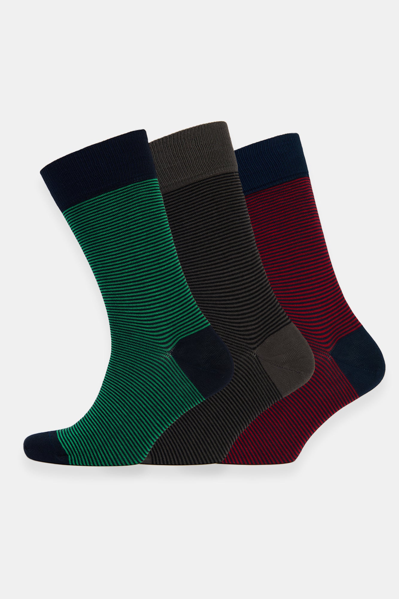 Premium Cotton Striped Socks 3-Pack - Breathable Everyday Crew Socks for Men & Women (Green, Grey, Red) | Comfortable Casual Wear for Office, Gym & Daily Activities