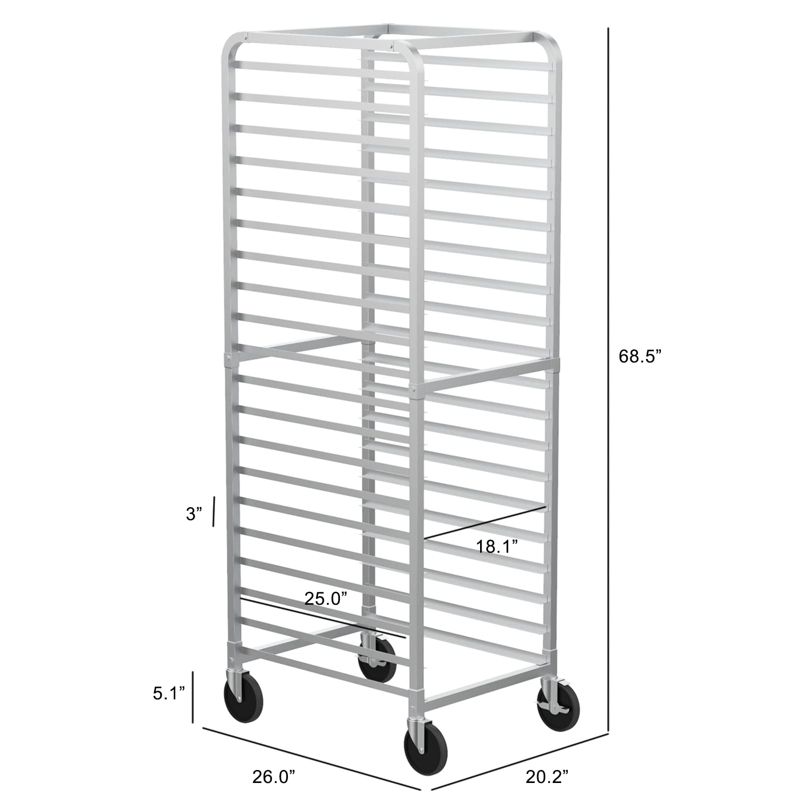 VINGLI Upgraded 20-Tier Full/Half Sheet Pan Rack - Heavy Duty Aluminum Bakery Speed Rack with Lockable Wheels for Commercial Kitchen, Restaurant, Bakery, Dessert Shop - Perfect for Food Storage, Baking & Pastry Display (68.5”H)