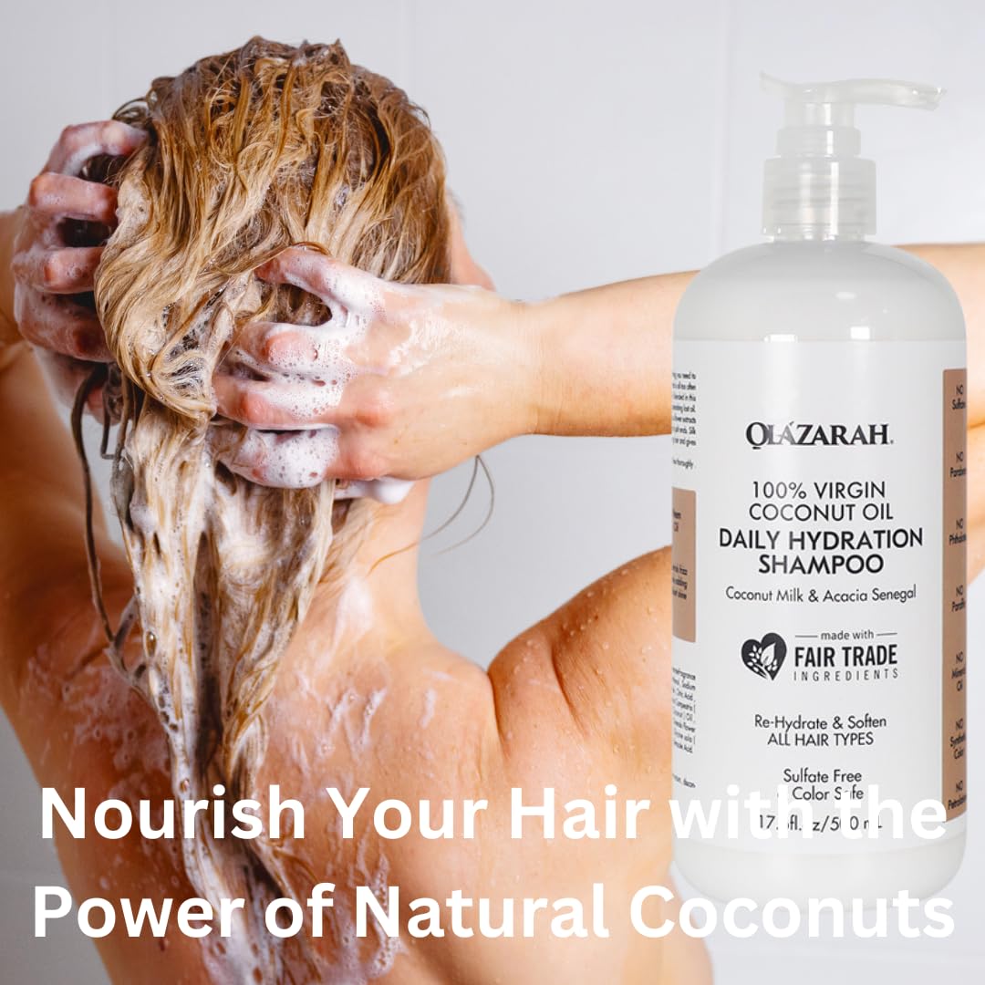 Organic Coconut Daily Hydration Shampoo & Conditioner Set - 17 fl oz Each - Sulfate Free, Paraben Free for Dry, Damaged Hair - Natural Hair Care with Coconut Oil - Perfect for Daily Use & Salon Quality Results at Home