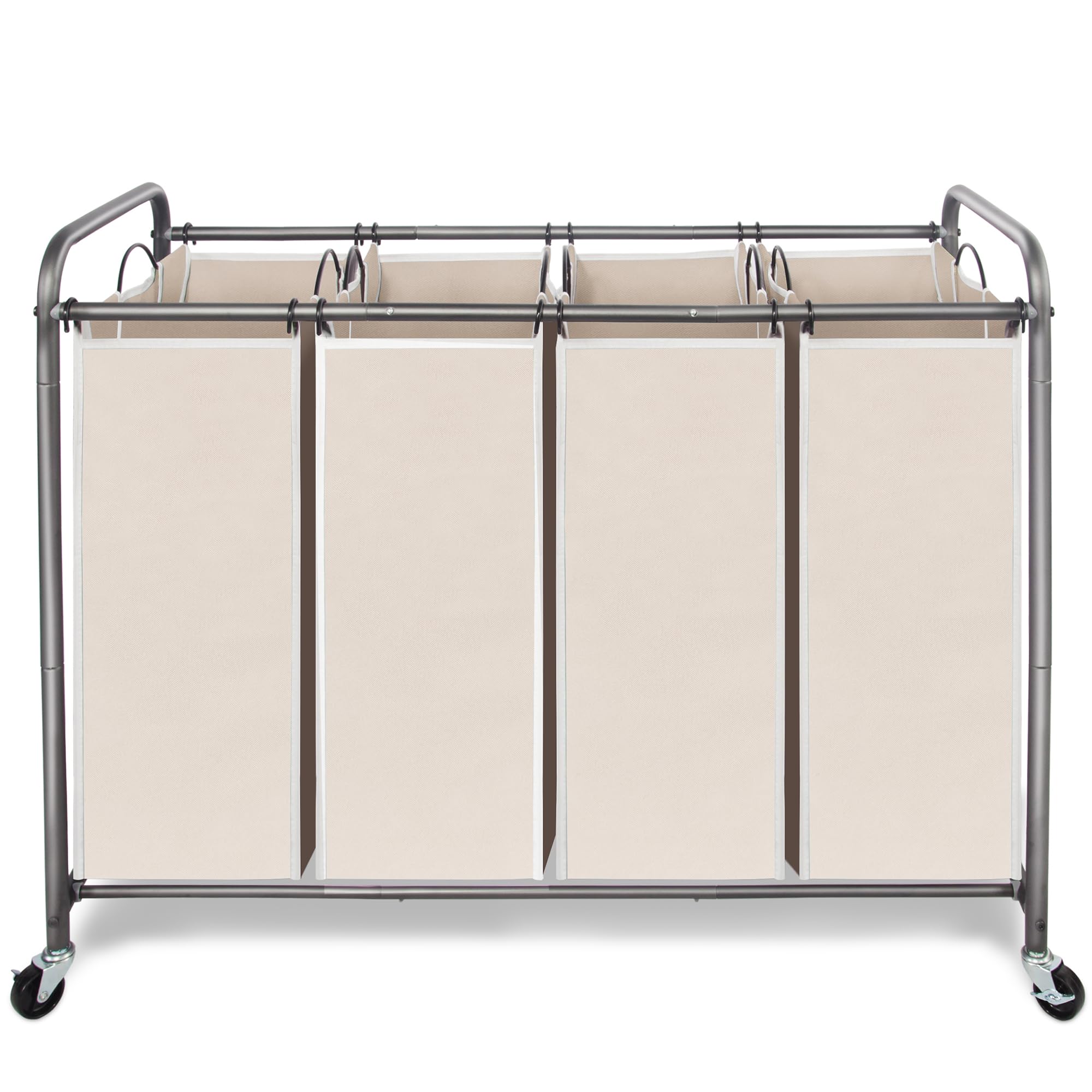 Heavy-Duty Rolling Laundry Hamper with 4 Removable Bags & Lockable Wheels - Beige Laundry Sorter Cart for Bedroom, Closet, or Laundry Room Organization