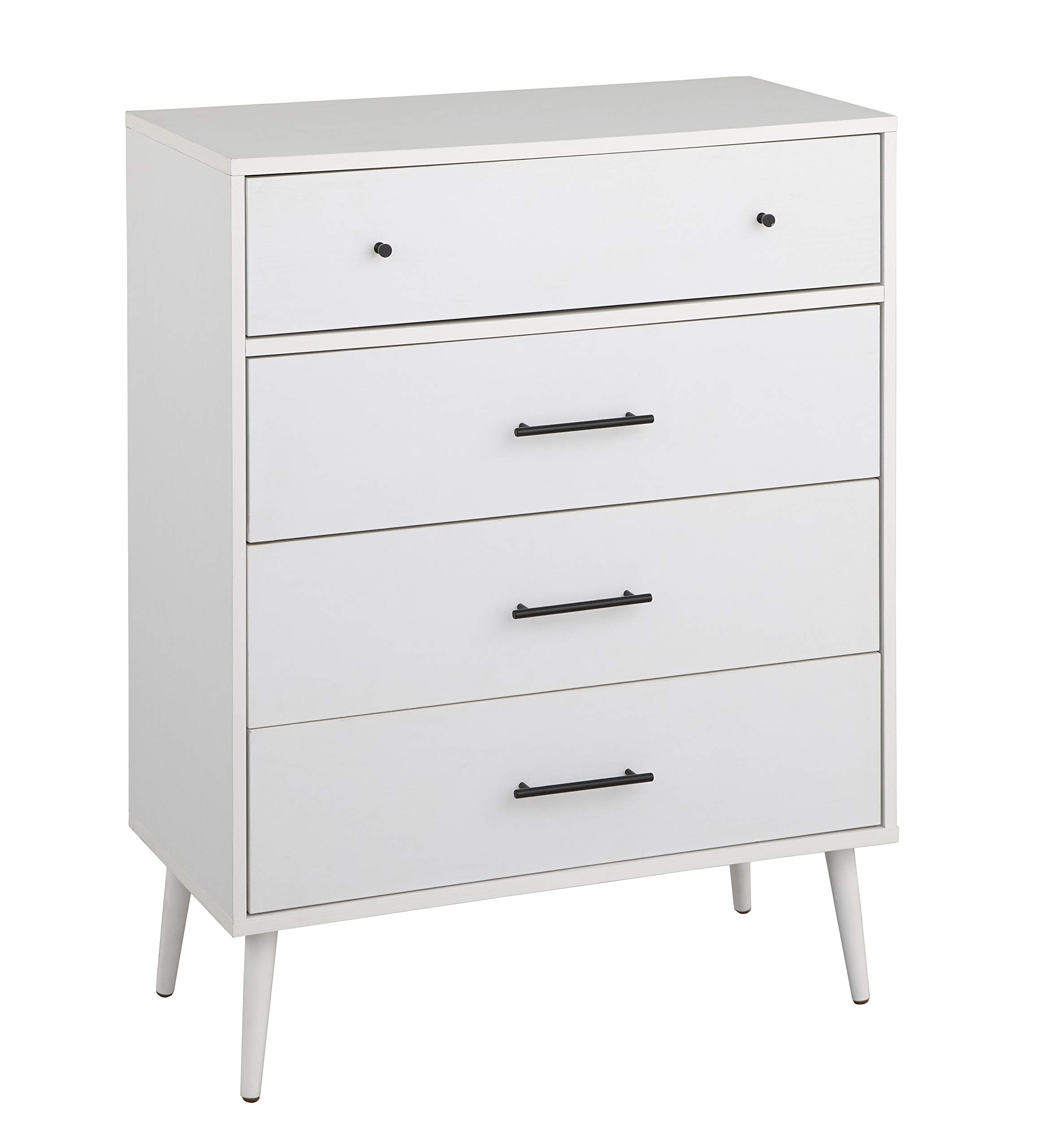 Mid Century Modern 4-Drawer Dresser - White Wooden Chest Storage Organizer for Bedroom & Hallway (31.63 Inch) | Vintage Home Decor & Space-Saving Furniture Solution
