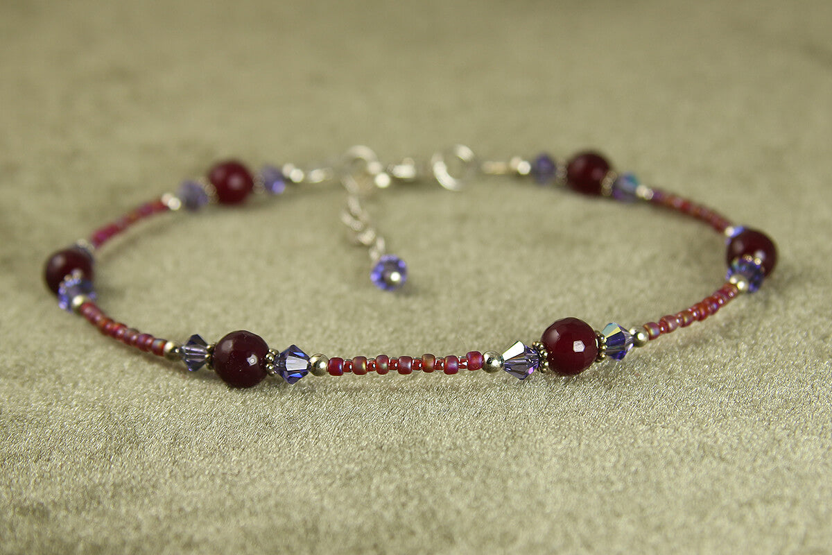 Purple Fire Agate Beaded Anklet - Elegant Handmade Gemstone Jewelry for Women | Perfect for Boho Style, Beach Wear & Spiritual Healing