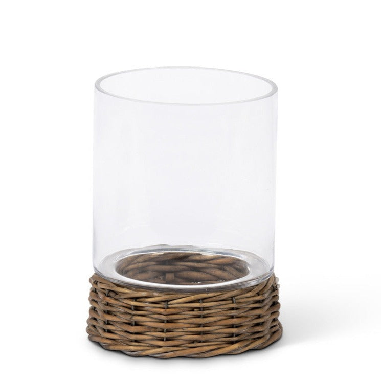Elegant Glass Hurricane Candle Holder with Rattan Base - Perfect for Wedding Centerpieces, Home Decor, and Romantic Ambiance Lighting