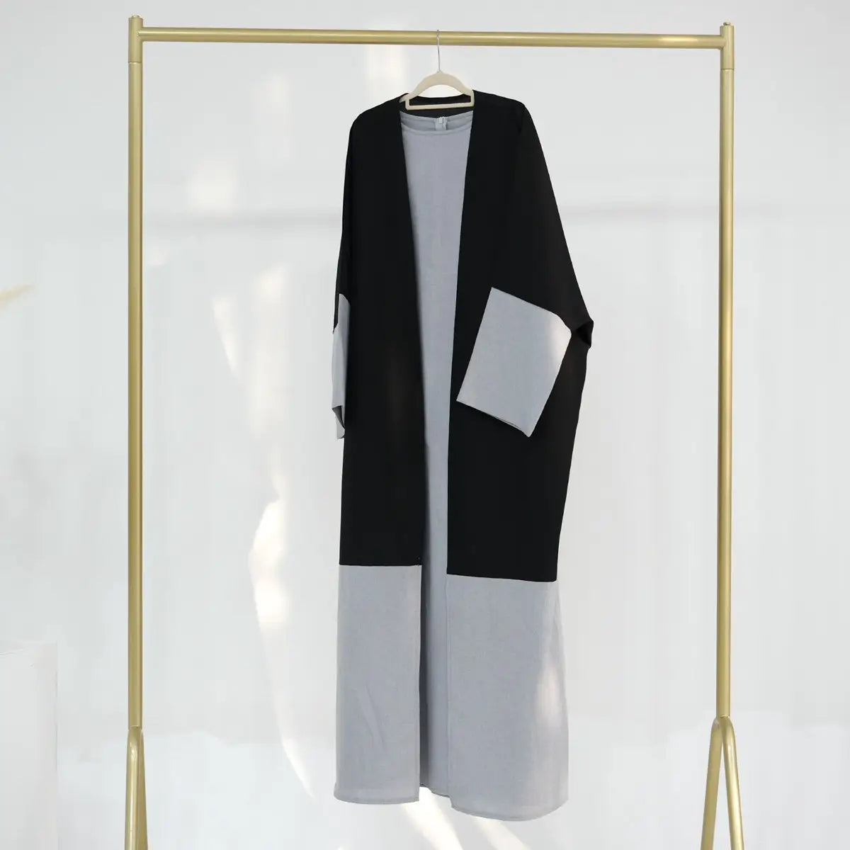 2-Piece Open Abaya Dress Set with Inner Sleeveless Dress - Modest Muslim Fashion for Prayer, Eid & Special Occasions