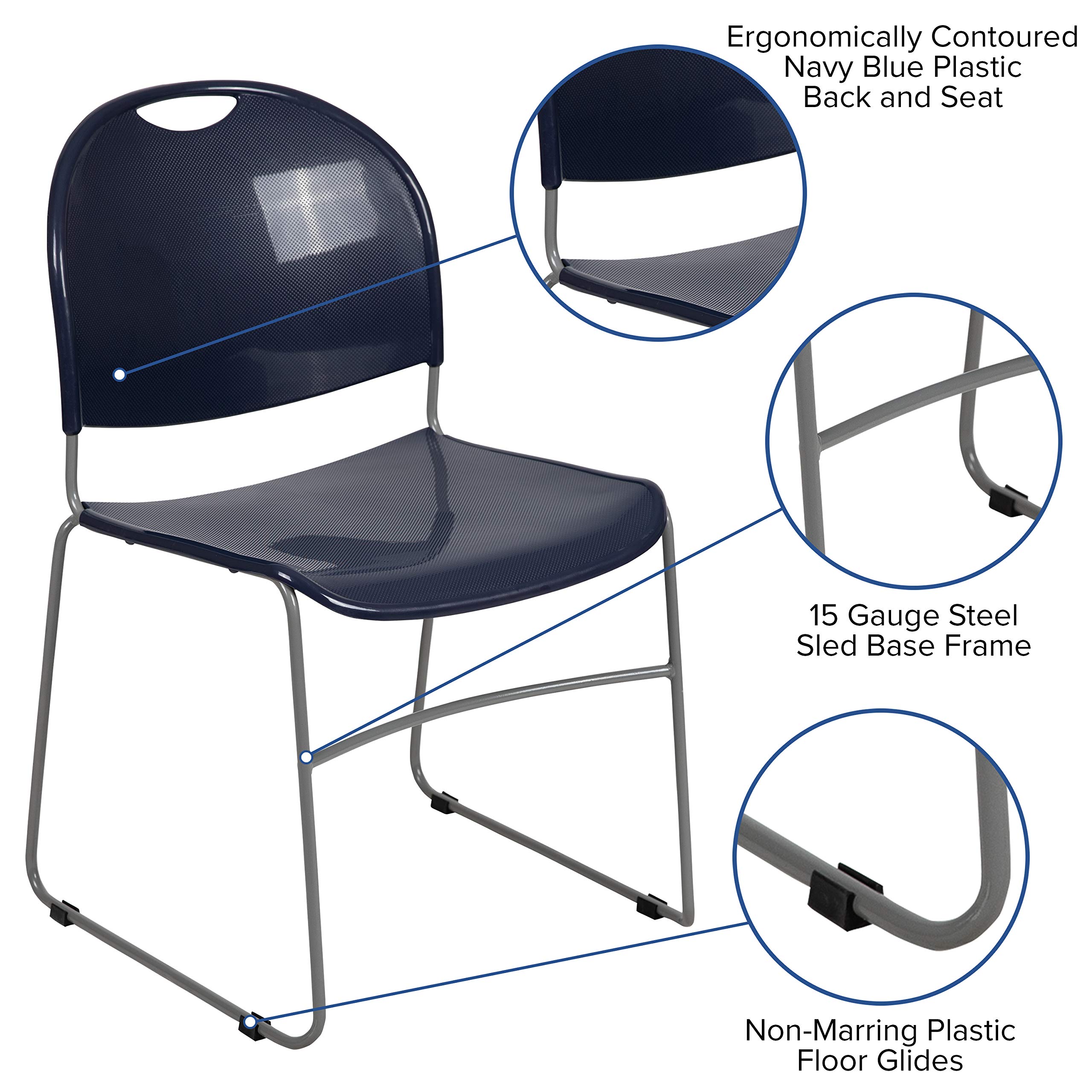 5 Pack Navy Blue Ultra-Compact Stackable School Chairs - Office Guest Chairs, Student Chairs for Classroom, Dormitory & Conference Room Use