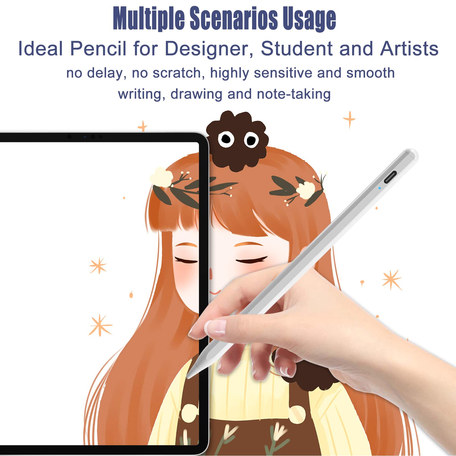 Premium Stylus Pen for iPad Pro/Air/Mini (2018-2023) - Tilt & Pressure Sensitive with Palm Rejection, Compatible with Apple Pencil - Perfect for Drawing, Note Taking & Digital Art
