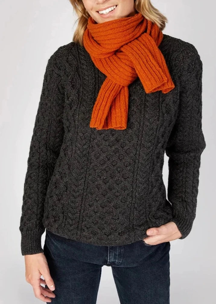 Ireland's Eye Luxe Ribbed Scarf - Soft Winter Knit Wrap for Women in Terracotta | Cozy Fashion Accessory for Cold Weather, Office & Travel